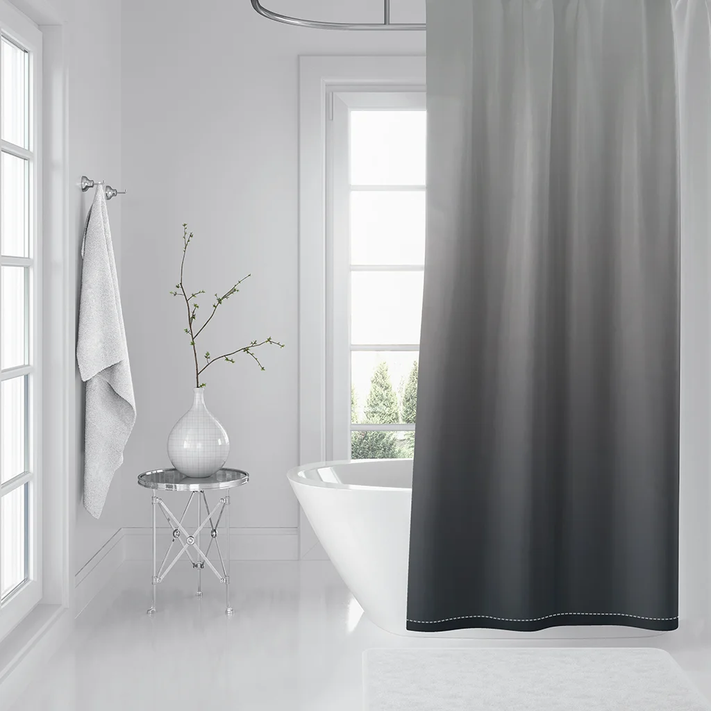 

Solid Color Gradient Printing Shower Curtain Waterproof Fabric Washable Household Simple Hook Accessories