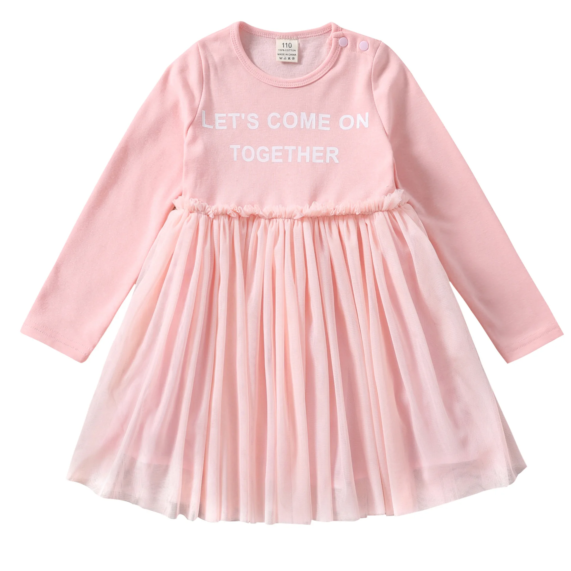 

Girls Dress 2020 Autumn Casual Long Sleeves Lace Mesh Letter Printing Kids Dresses For Girl Autumn Clothing Princess Party Dress