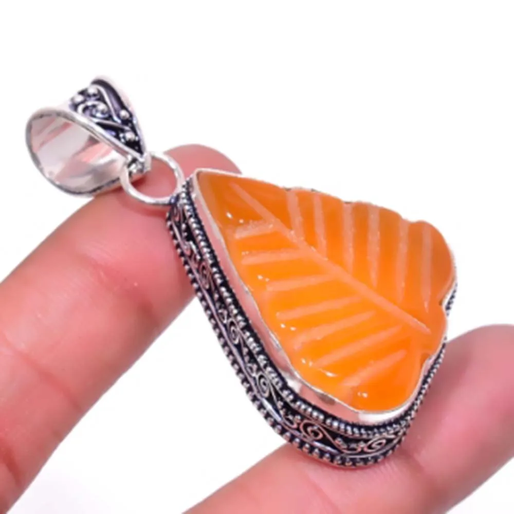 Кулон с резным листом серебряное покрытие из меди 52 мм P6693|Подвески| |