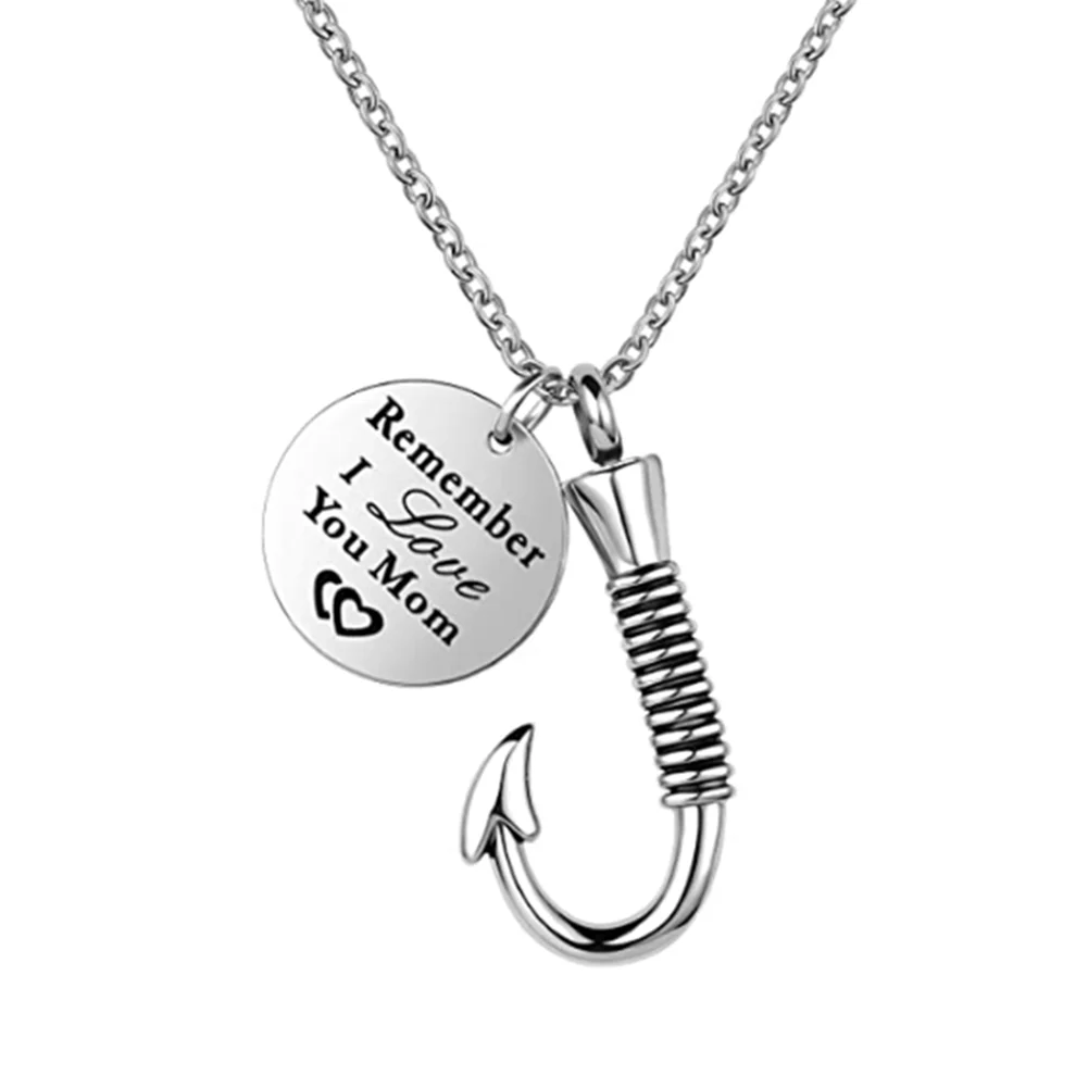 

Dropshipping Custom Stainless Steel Fish Hook Cremation Urn Necklace for Ashes Fishing Memorial Ashes Keepsake Pendant Jewelry