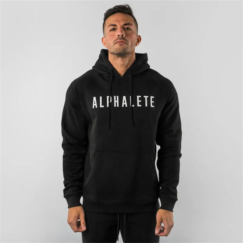 ALPHALETE брендовые осенние мужские обтягивающие толстовки, мужские тренажерные залы, для фитнеса, бодибилдинга, бегунов, спортивная одежда, повседневные Модные хлопковые толстовки - Цвет: Черный