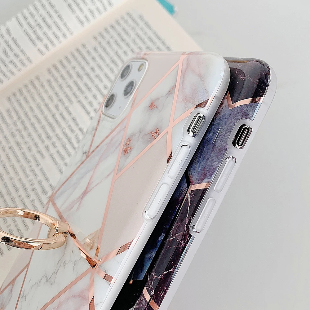 Покрытый геометрическим мраморным кольцом держатель для телефона чехол iPhone 11 Pro