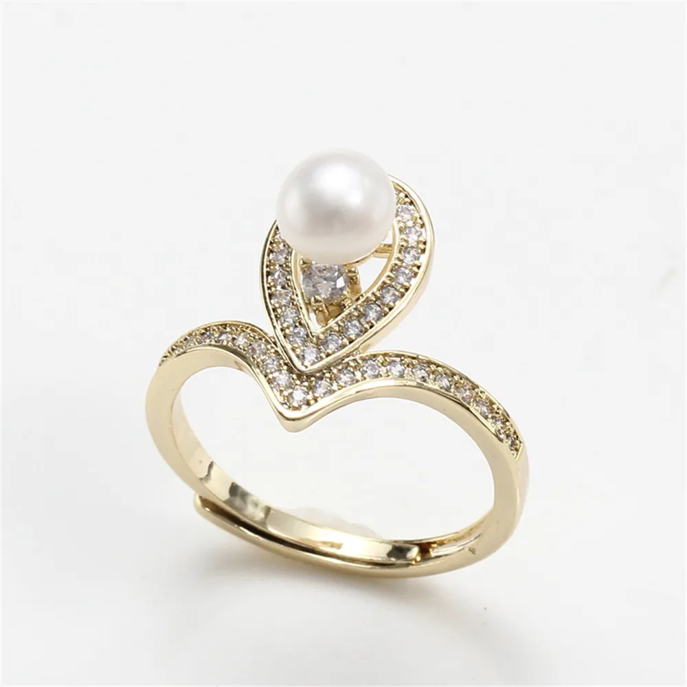 

Domestic copper plated gold electroplated gold K gold craft crown zircon pearl ring empty bracket DIY accessories
