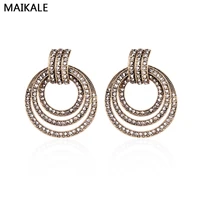 maikale vintage earrings round gold black stud earrings metal exaggerated rhinestone earrings for women send friend gifts