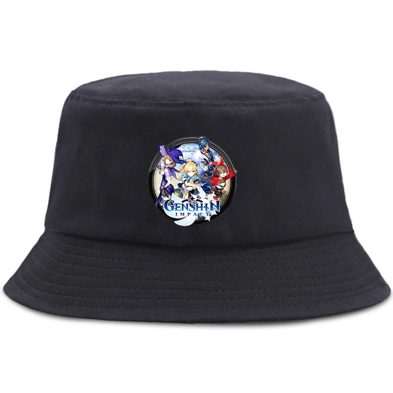 

Fashion Parent-child Game Genshin Impact Bucket Hats Summer Boys Girls Student Fisherman Hat Printed Harajuku Hip Hop Beach Cap