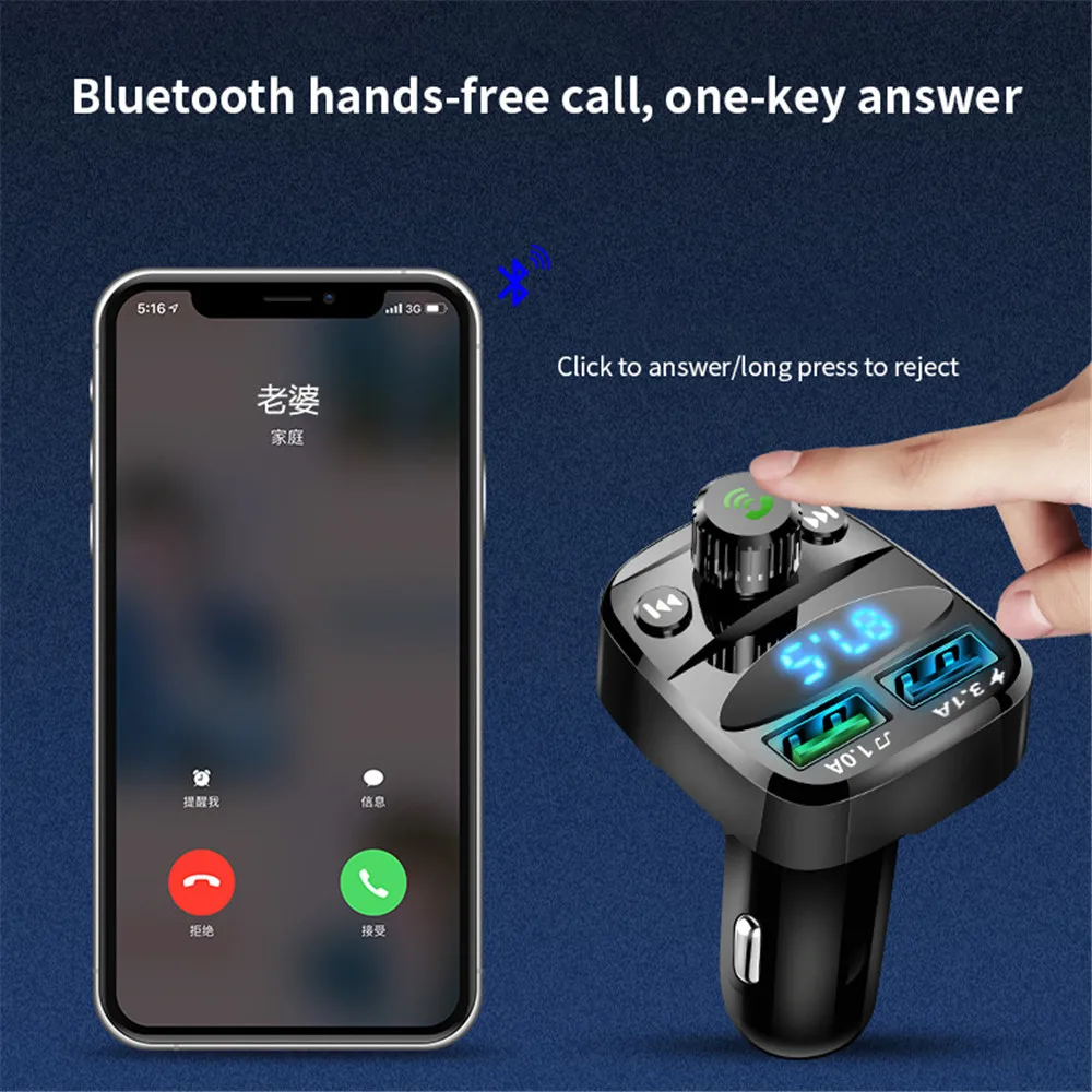 LED FM Transmitter Bluetooth-Compatible 5.0 Car kit Dual USB Charger 3.1A 1A MP3 Music Player for iphone car U disk/TF | Автомобили и