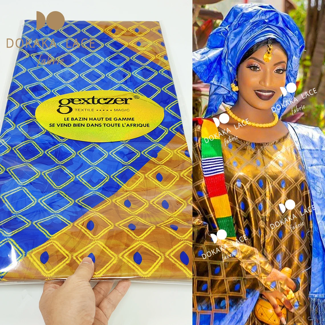 

5 Yards High Quality 2022 Basin Riche Original Brocade Fabric Guinea Brocade Fabric 100% Cotton Bazin Fabric For Dress Sewing