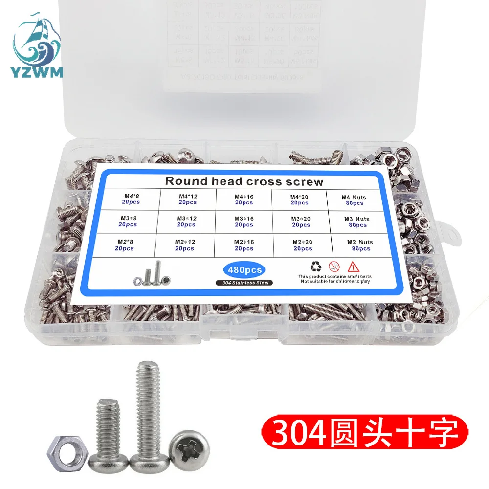 480 шт. нержавеющая сталь 304 Крест круглый носок с полукруглой потайной головкой