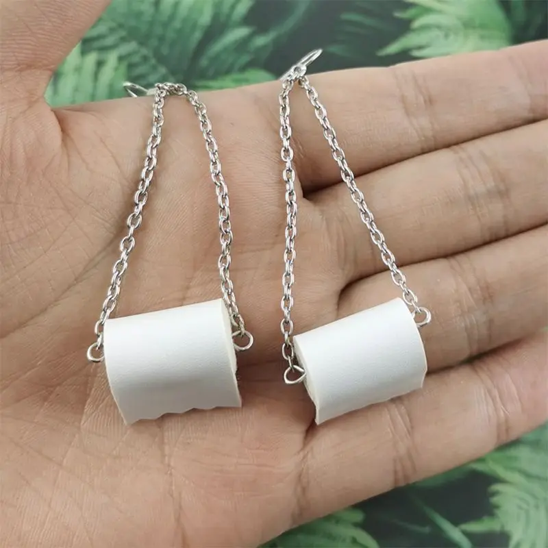 

Roll Paper Dangle Drop Earrings Necklace Funny 3D Tissue Geometric Drop Earrings Creative Paper Towel Toilet Paper