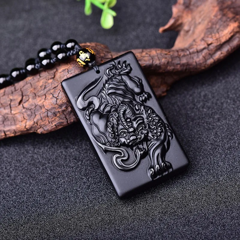 Падение корабля нефритовые украшения черный обсидиан ожерелье с единорогами