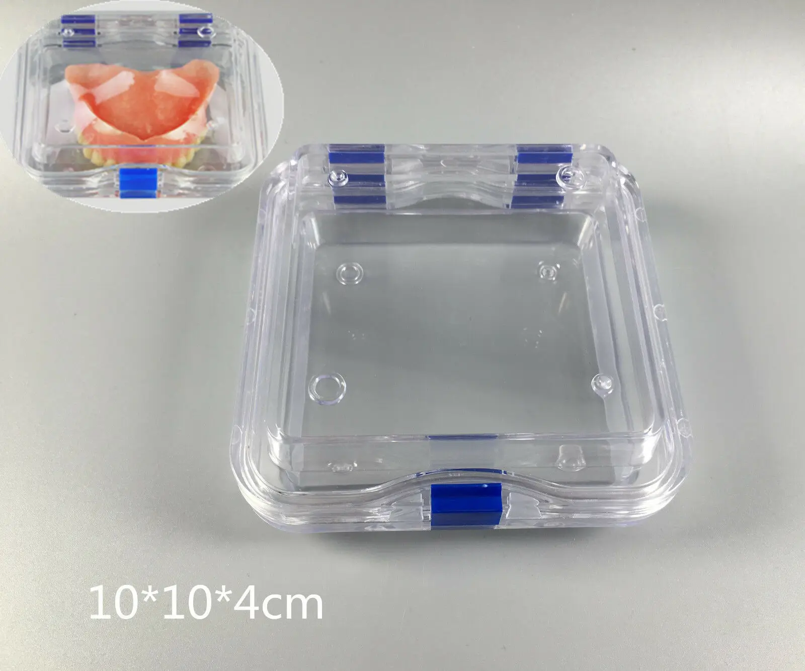 

Dental Clear Hingled Displat Jewerly Box Membrant Denture False Teeth 10*10*5cm