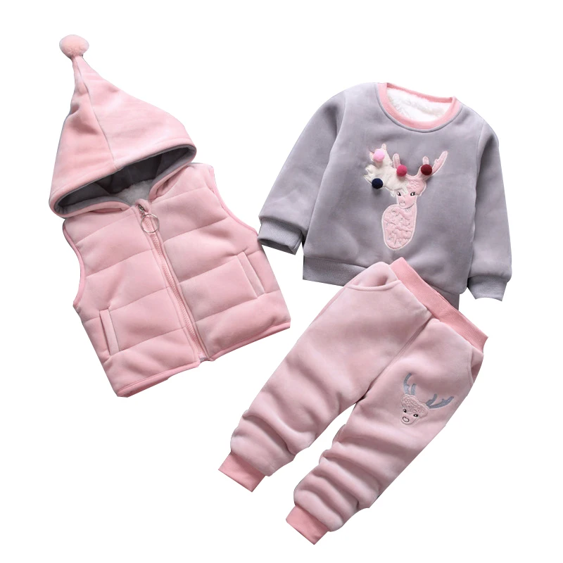 3pcs/set winter Children Clothing Sets cotton deer Christmas Snowsuit Thicken Warm Sweatshirt Suit for girls boy Kids Clothes | Детская