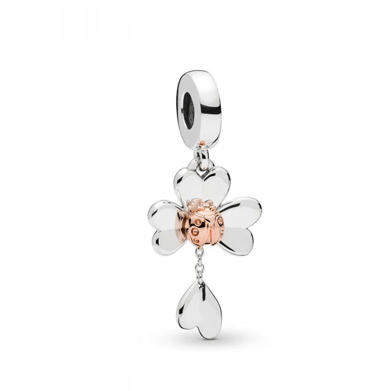 

2019 New Original 925 Sterling Silver Bead Clover And Ladybird Dangle Charm Enamel Fit Pandora Bracelet Bangle DIY Women Jewelry