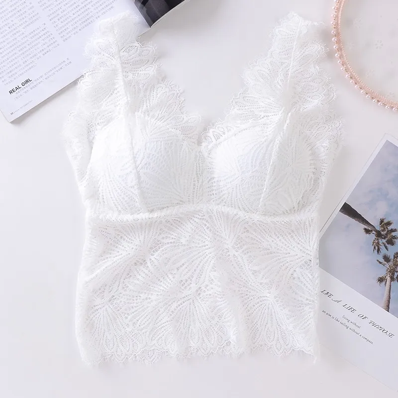 

Hollow Out Slim Padded Camisole Women Lace Solid Color Breathable Tanks Comfortable Wrapped Chest Beauty Back Girls Underwear