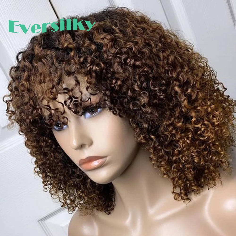 

Ombre Blonde Human Hair 360 Lace Frontal Wigs With Bangs Bouncy Curly Remy 13x6 Front 200density 5x5 Lace Closure Fringe Wig