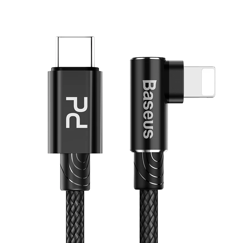Кабель Baseus Elbow type-C для iPhone 11, 18 Вт, PD, быстрая зарядка, USB C кабель для iPhone 11 Pro Max 11 Pro, кабель синхронизации данных для игр - Цвет: Black