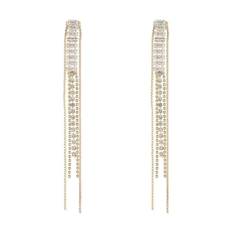 

Luxury Cubic Zircon CZ Long Tassel Earrings for Women Japanese&Korea New Style 14K Gold Plated Stud Earrings