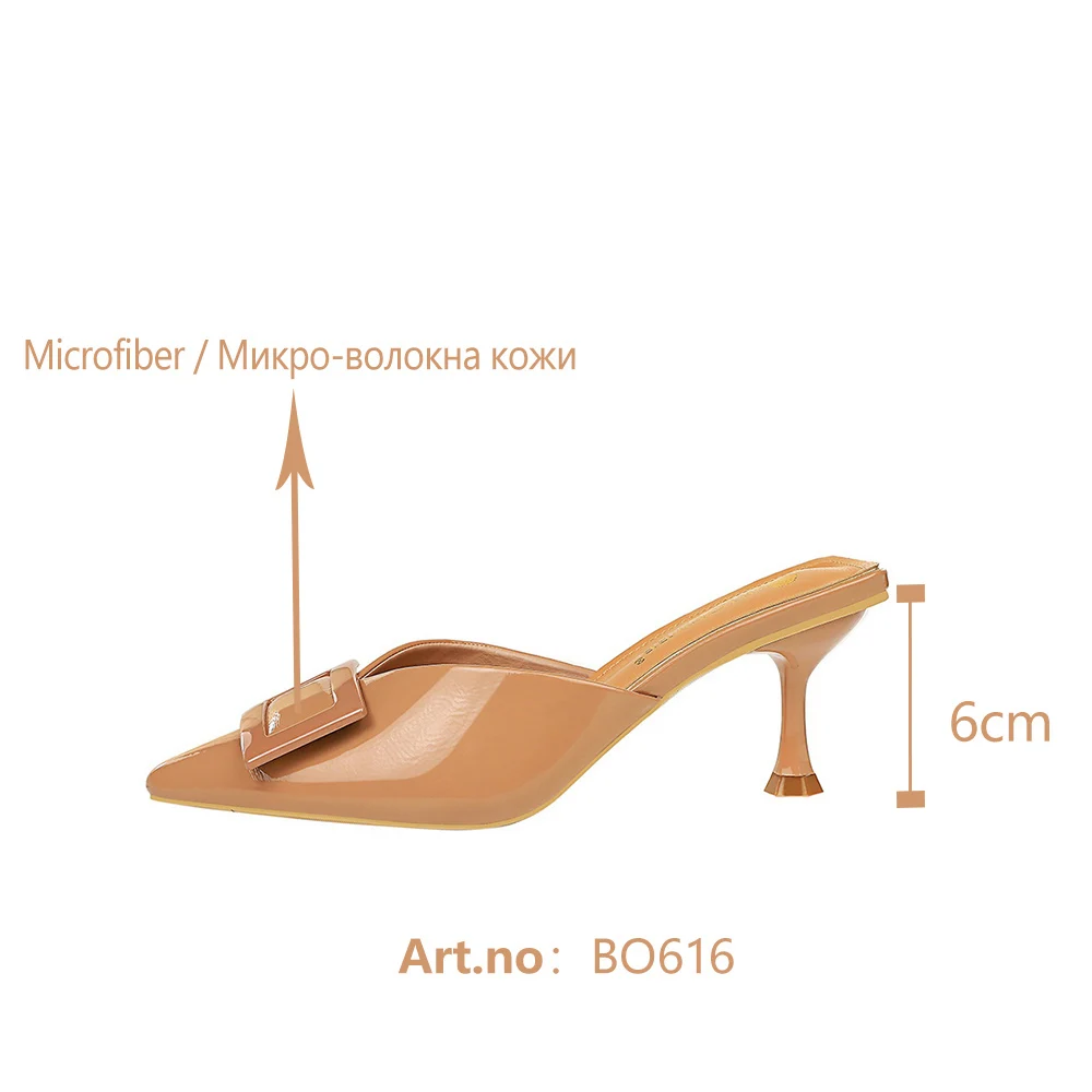 

BESCONE Fashion Sandals V-shaped Shallow Women Pointed Cover Toe Elegant Belt Buckle Sandals Everyday Convenient Shoes BO616