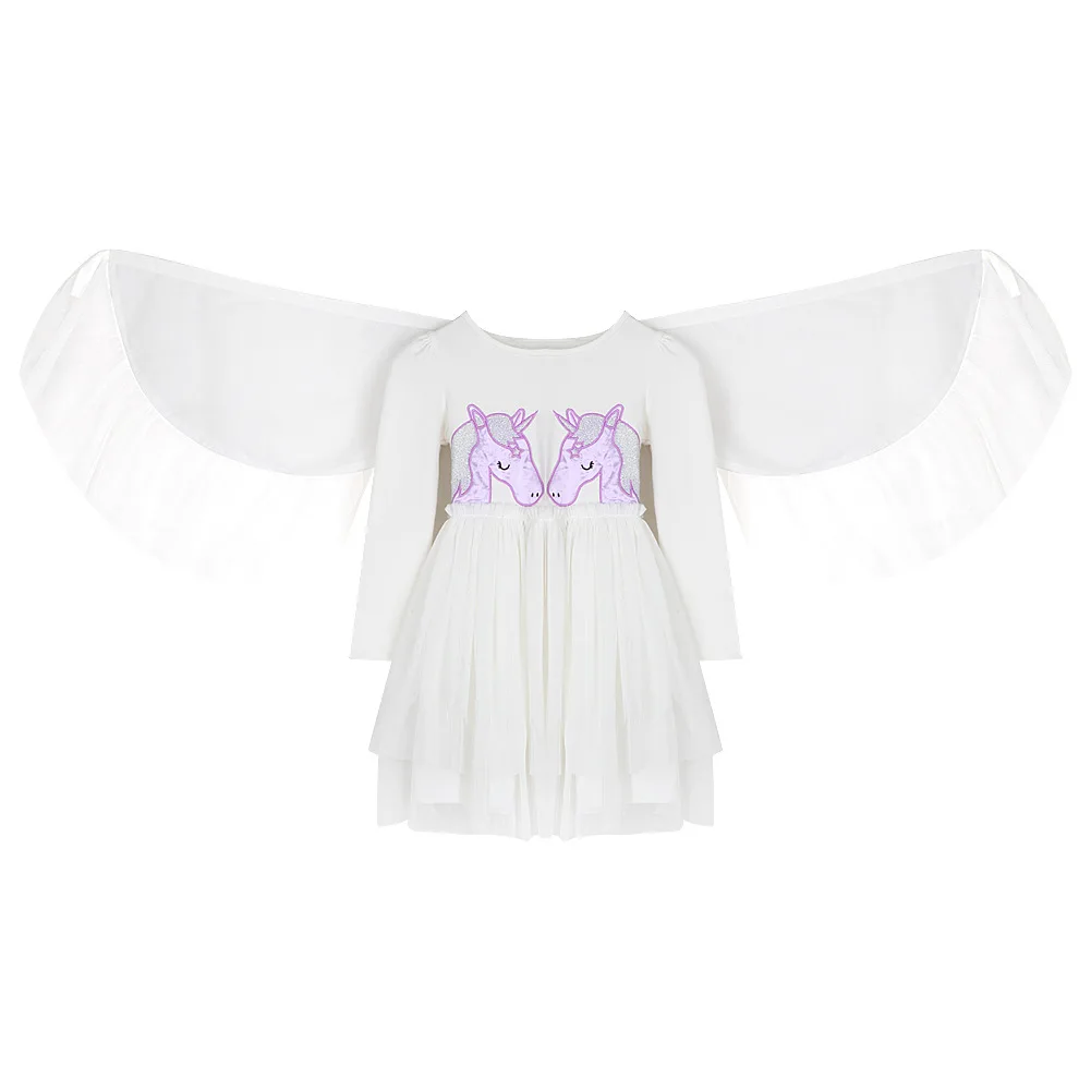 

New Girls' Cosplay Wings Unicorn Embroidered Halloween Dress Mermaid Cotton Sets Holiday