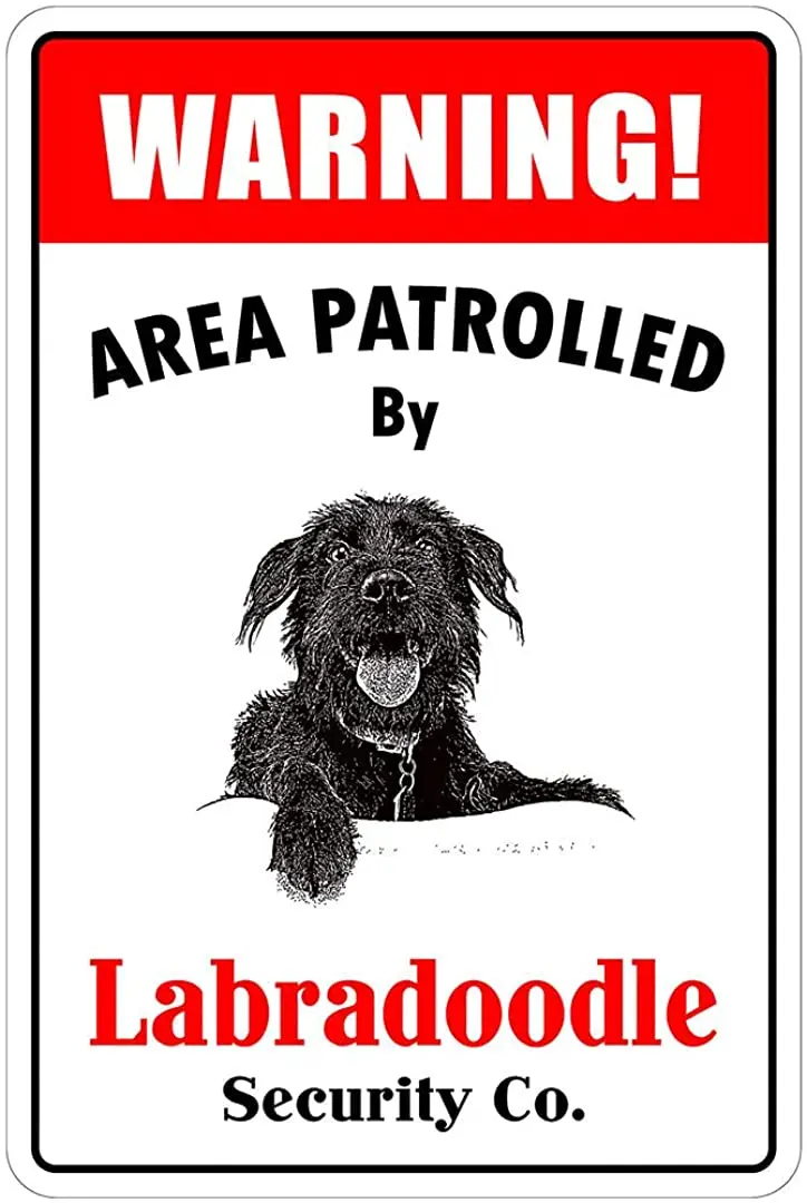 

Metal Sign Warning Area Patrolled by Labradoodle 8"x12" Metal Novelty Sign