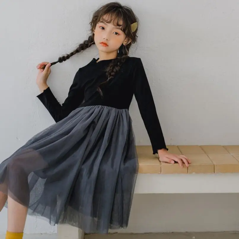 От 3 до 12 лет теплое платье принцессы для девочек сезон зима-весна-осень черные