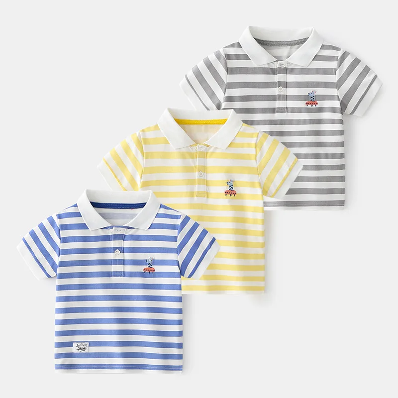 

Summer 2021 Baby Boys Children's T-Shirt Short Sleeve Korean Striped Top Polo Shirt