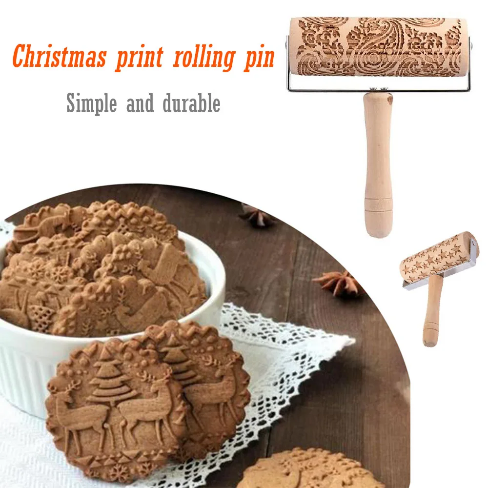 Рождественская Скалка деревянная скалка для тиснения с узором Рождественский