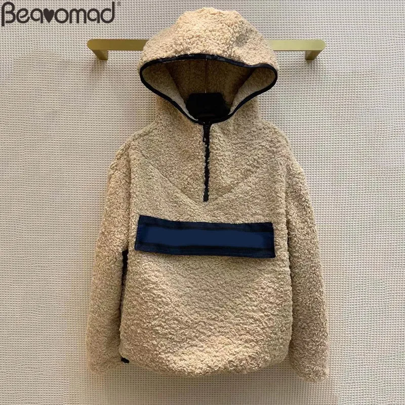 

Bearomad Брендовое женское осеннее хаки Пальто из овечьей шерсти прямого типа с капюшоном сохраняющий тепло Женский пуловер повседневное коро...