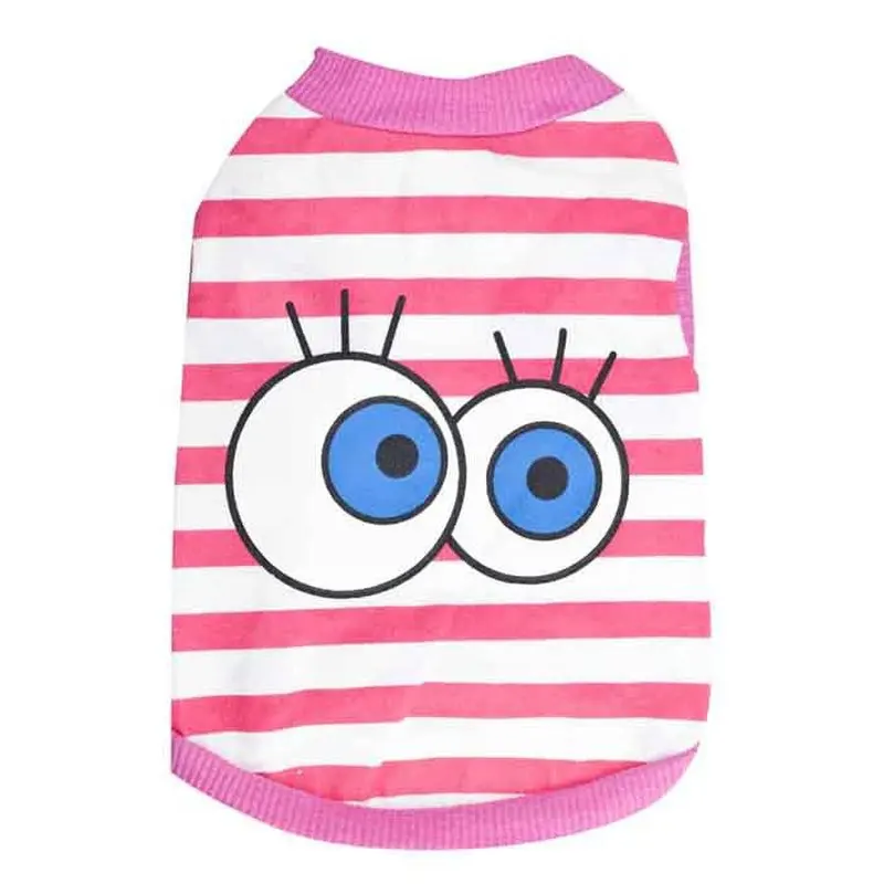 

Pink Pet Dog Big Eyes Striped T-shirt Vest Cat Clothes Puppy Shirt Chihuahua Poodle Yorkshire Terrier Dog Clothes Pet Clothing