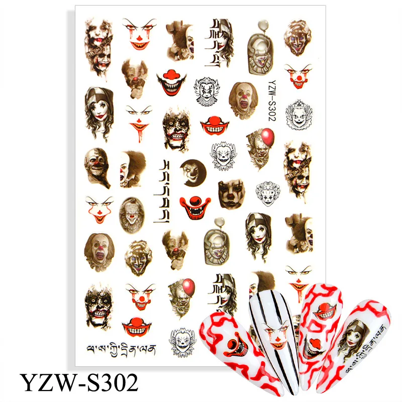 

3D наклейки для ногтей, Череп, лицо, человек, слайдер, наклейки, дизайнерские наклейки, наклейки для маникюра, наклейки