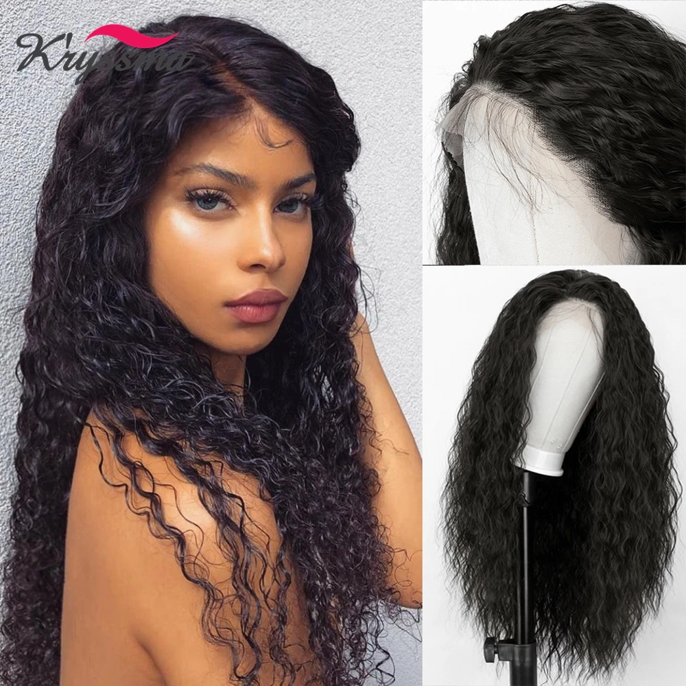 

Kryssma Afro Kinky Curly Synthetic Wigs Black Lace Front Wigs With Natural Hairline Glueless Side Part Heat Resistant for Women