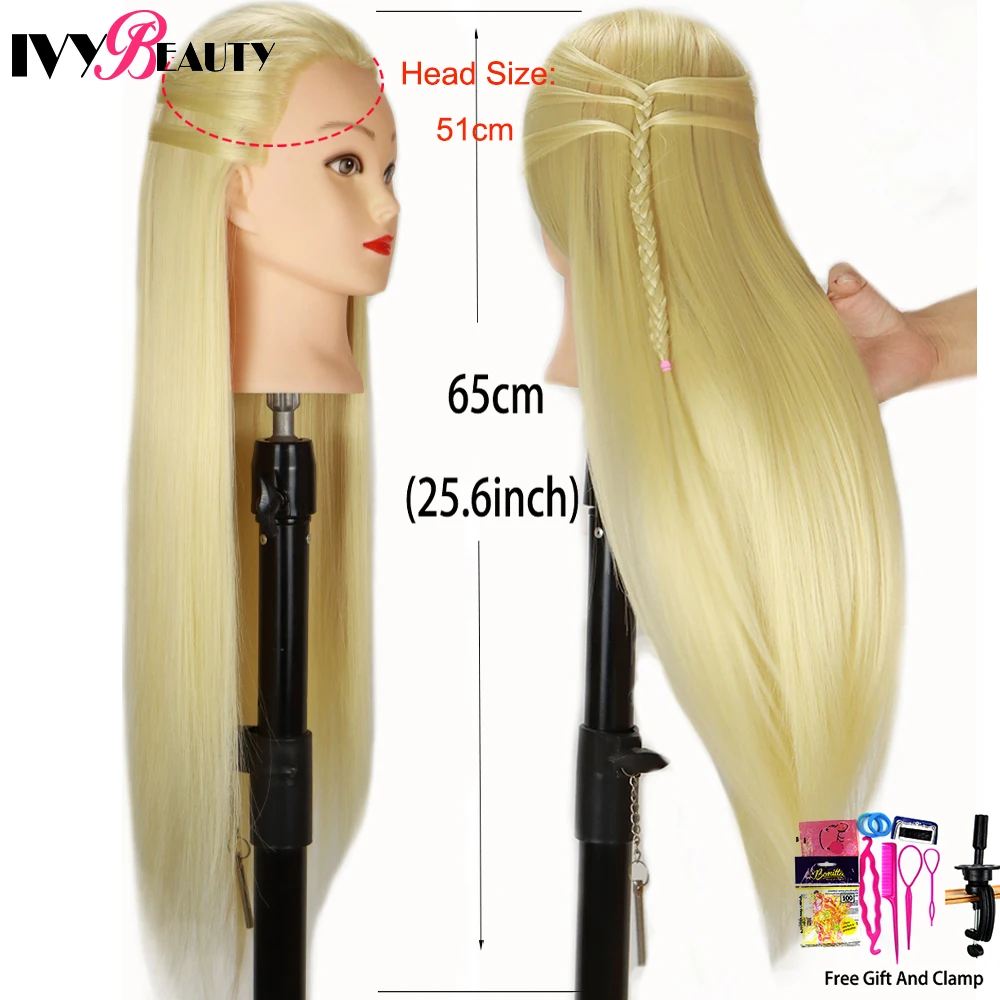 

26inc Mannequin Head With Synthetic Fiber Hair Styling Manikin Cosmetology Doll Head Hair Hairdressing Training Model Free Clamp