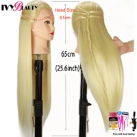 26inc mannequin head with synthetic fiber hair styling manikin cosmetology doll head hair hairdressing training model free clamp