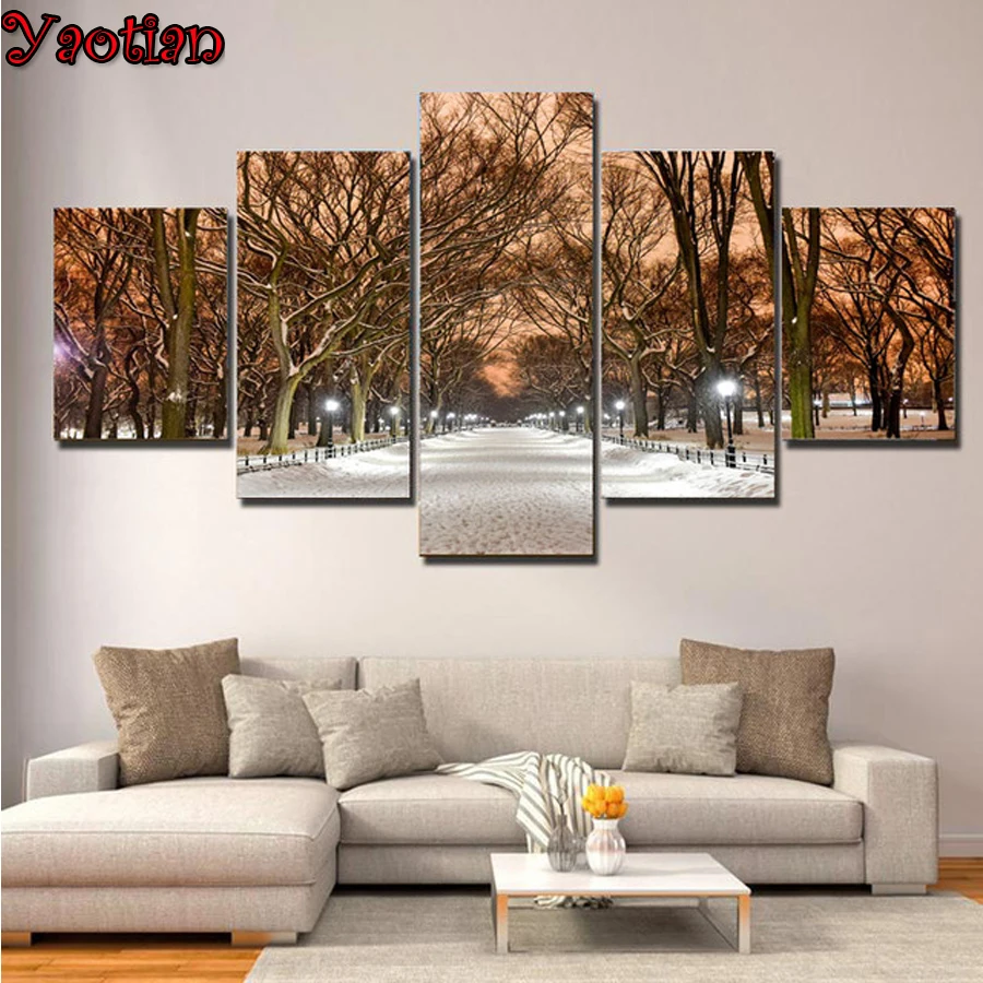 

Полноформатная алмазная живопись, 5 панелей, s, пейзаж, снег, алмазная вышивка, мульти-панель, мозаичная живопись, современное настенное иску...