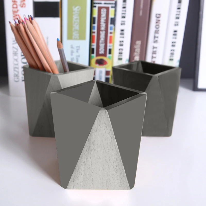 Geometric square concrete pen holder silicone mold creative cement office study home decoration |