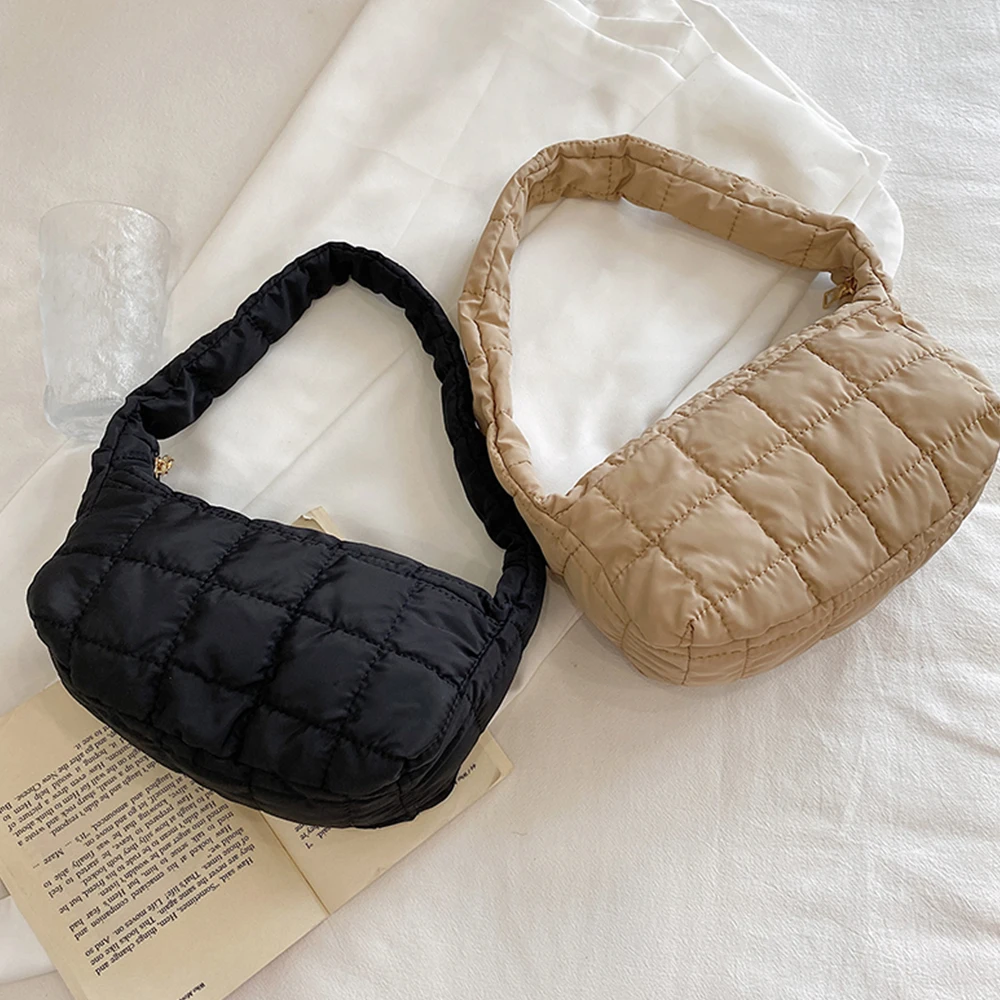 

Winter Nylon Padded Bags Fashion Space Pad Cotton Women Shoulder Bag Soft Casual White Female Shopper Bag Lady Quilted Blown Bag