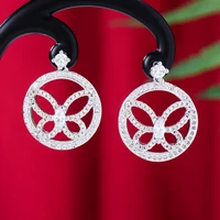 siscathy new fashion circle butterfly hanging earrings for women luxury zircon round earring wedding party jewelry accessories