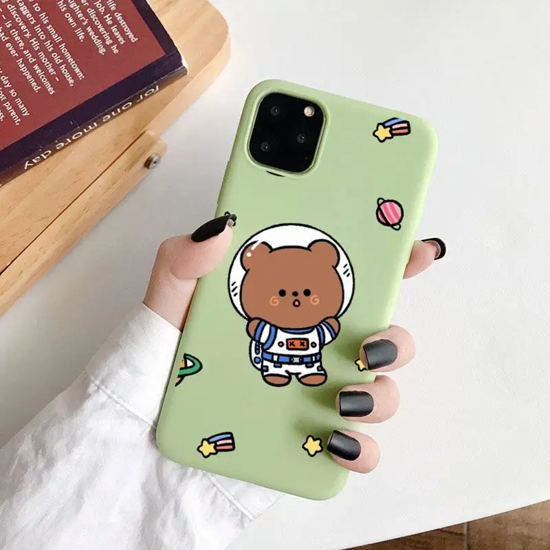 

Cute Cartoon Astronaut Planet Phone Case Green Candy Color for iPhone 6 7 8 11 12 s mini pro X XS XR MAX Plus