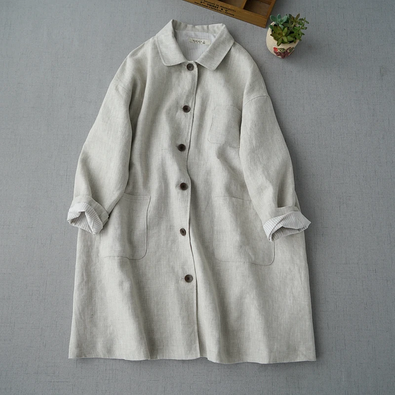 

Spring Autumn New Arrivals Women All-match Casual Loose Plus Size Japanese Style Brief Comfortable Thin Linen Trench Coats