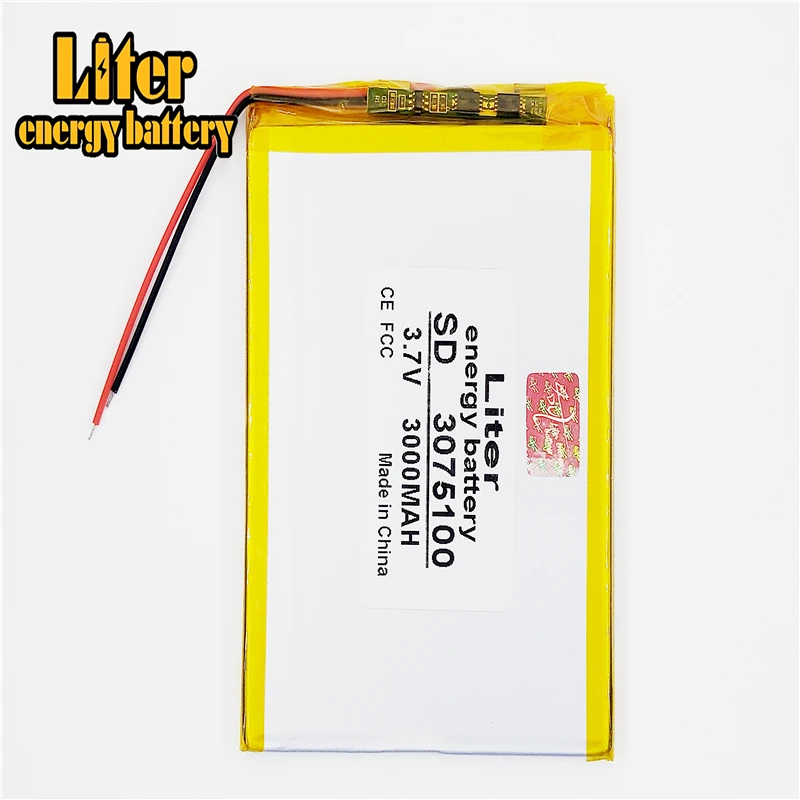 

Liter energy battery Size 3075100 3.7V 3000mah Lithium polymer Battery For 3 Tablet PCs PDA Digital Products