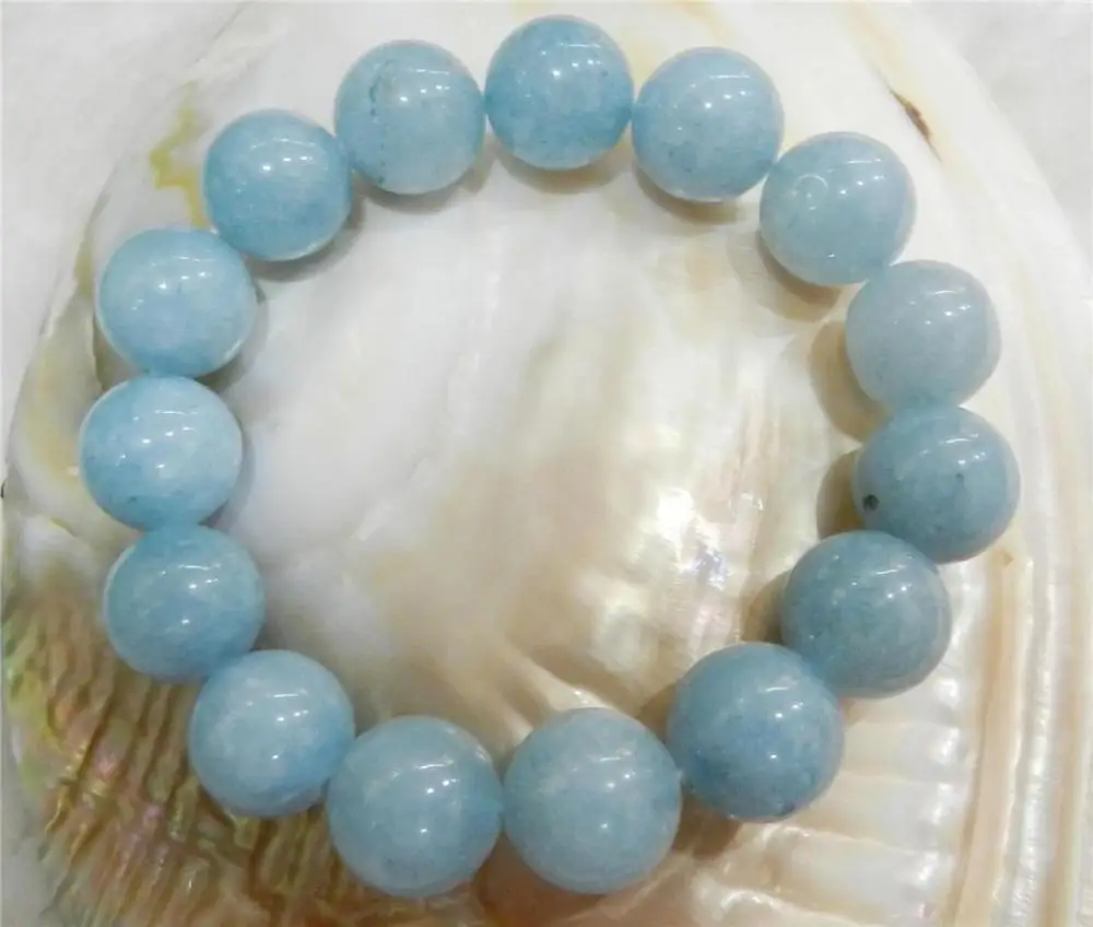 

14MM BRAZILIAN AQUAMARINE GEMS ROUND BEADS STRETCHY BRACELETS 7.5" AAAQ