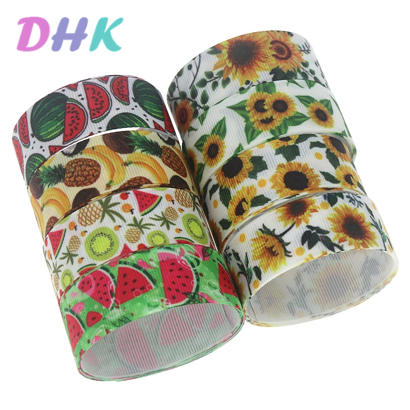 DHK 10 ярдов Подсолнух арбуз Печатный Grosgrain ленточный аксессуар бант для волос