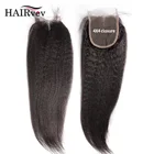 4x4 курчавые прямые человеческие волосы на шнуровке, предварительно выщипанные Детские волосы Yaki, прямая кружевная застежка, Remy человеческие волосы для черных женщин