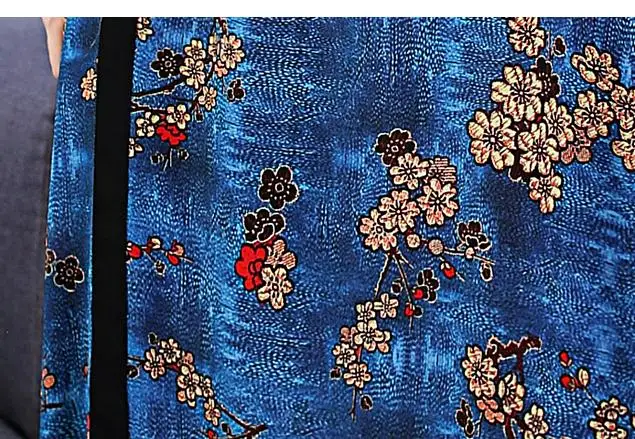 

2020 New Summer Womens Female Mandarin Collar Blue Floral Shorts Sleeve Cheongsam Dress , Woman Placket Chipao Dresses