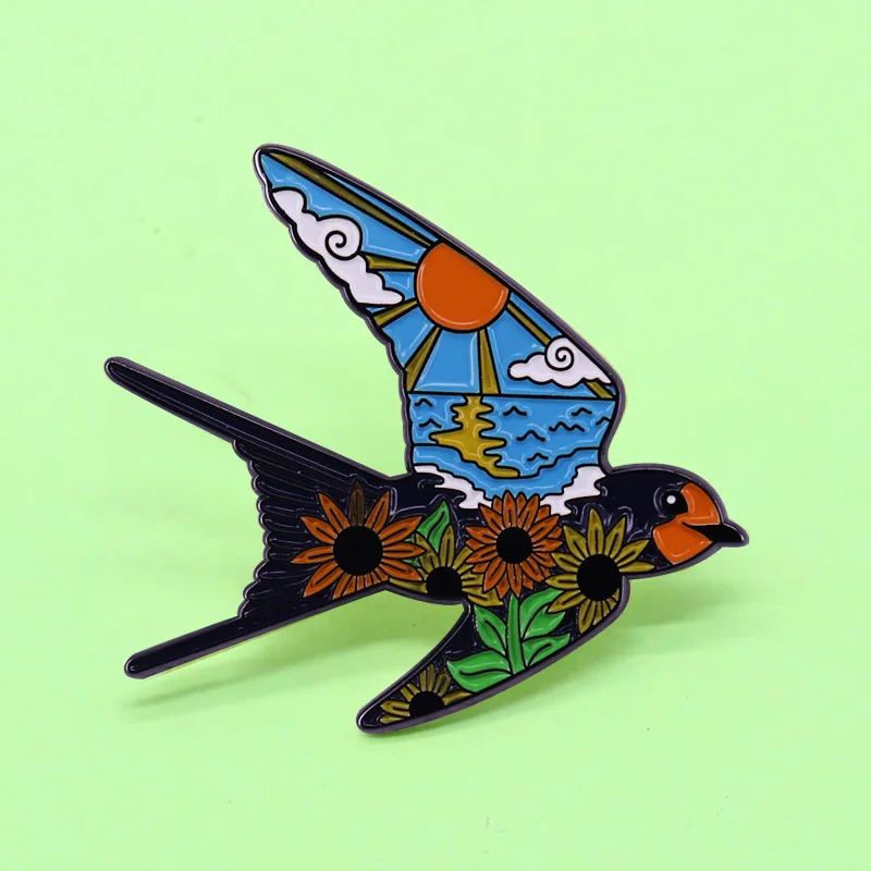 Эмалированная брошь с изображением моряка Джерри Коллинза ласточка океан солнце