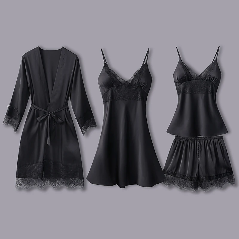 Женский пижамный комплект атласная пижама шелковые пижамы 4 шт. женские