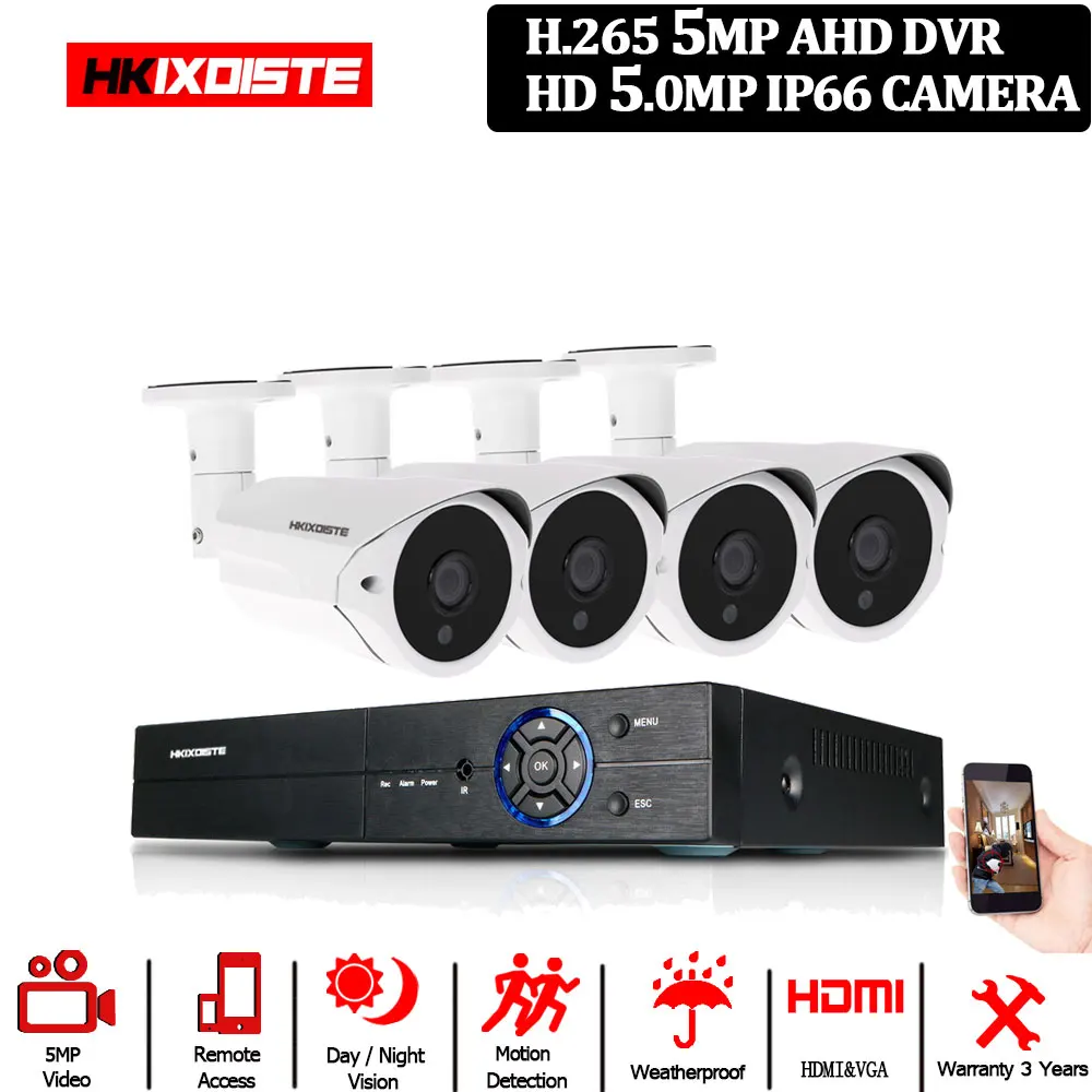 4CH DVR.4PCS 5MP Cam H.265 CCTV DVR 4CH 5MP видео Surverillance система AHD комплект 5MP наружная HD камера водонепроницаемая камера видеонаблюдения CCTV система Комплект - Цвет: 4CH DVR.4PCS 5MP Cam