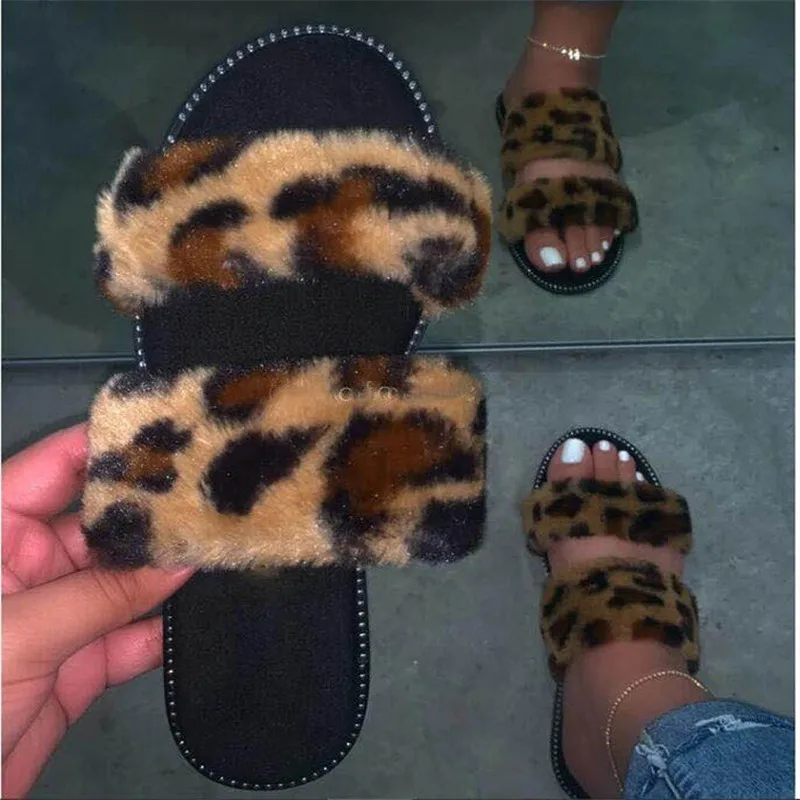 

Women's Faux Fur Open Toed Slippers Soft Comfortable Outdoor Slippers Fashion Women's Summer Flat Sandals Plus Size 36-43