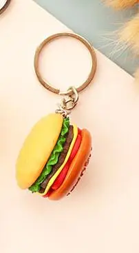 1PCS Burger Новинка, креативная симпатичная цепочка для ключей, мини-Пищевая гамбургер фри, подвеска, брелок для автомобильных ключей для мужчин и женщин, детский брелок, подарки - Цвет: 1PCS Burger