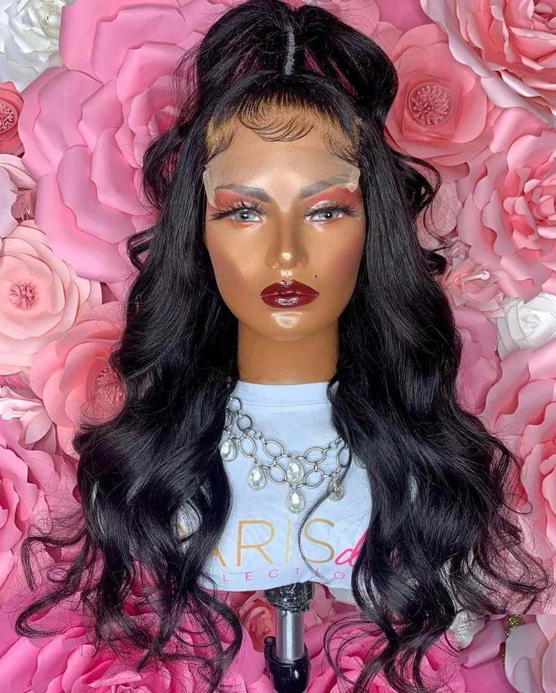 

26Inch 180%Density Natural Black Soft Natural Wave Long Glueless Lace Front Wig High temperature With Baby Hair For Women